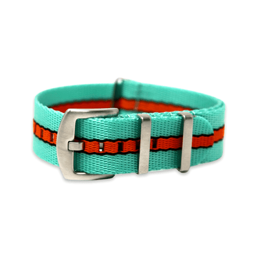 Premium Thick Woven Military Style Watch Strap - Turquoise Green & Orange